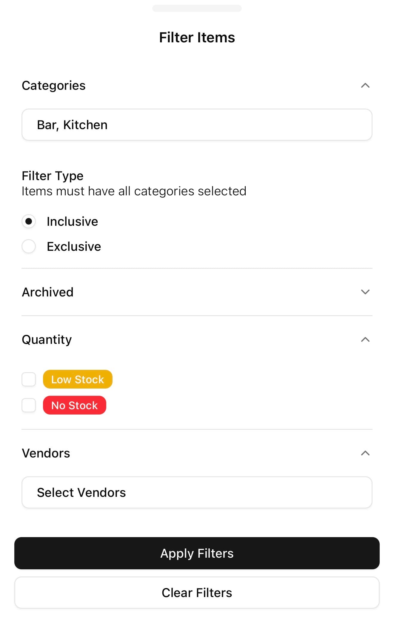 Item Filter Functionality